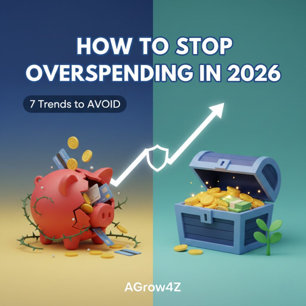 Broken piggy bank and treasure chest illustrating stopping overspending.