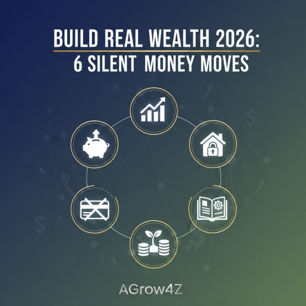 Infographic detailing 6 silent money moves to Build Real Wealth 2026.