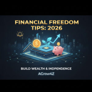 Animated graphic: Financial Freedom Tips 2026, money growth platform, piggy bank, AGrow4Z.